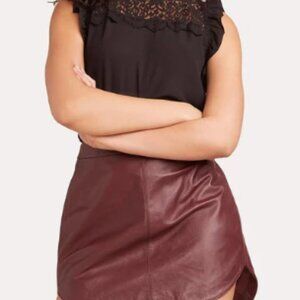 BB Dakota “Conrad” 100% Leather Mini Skirt, Maroon, Size 4, NWT